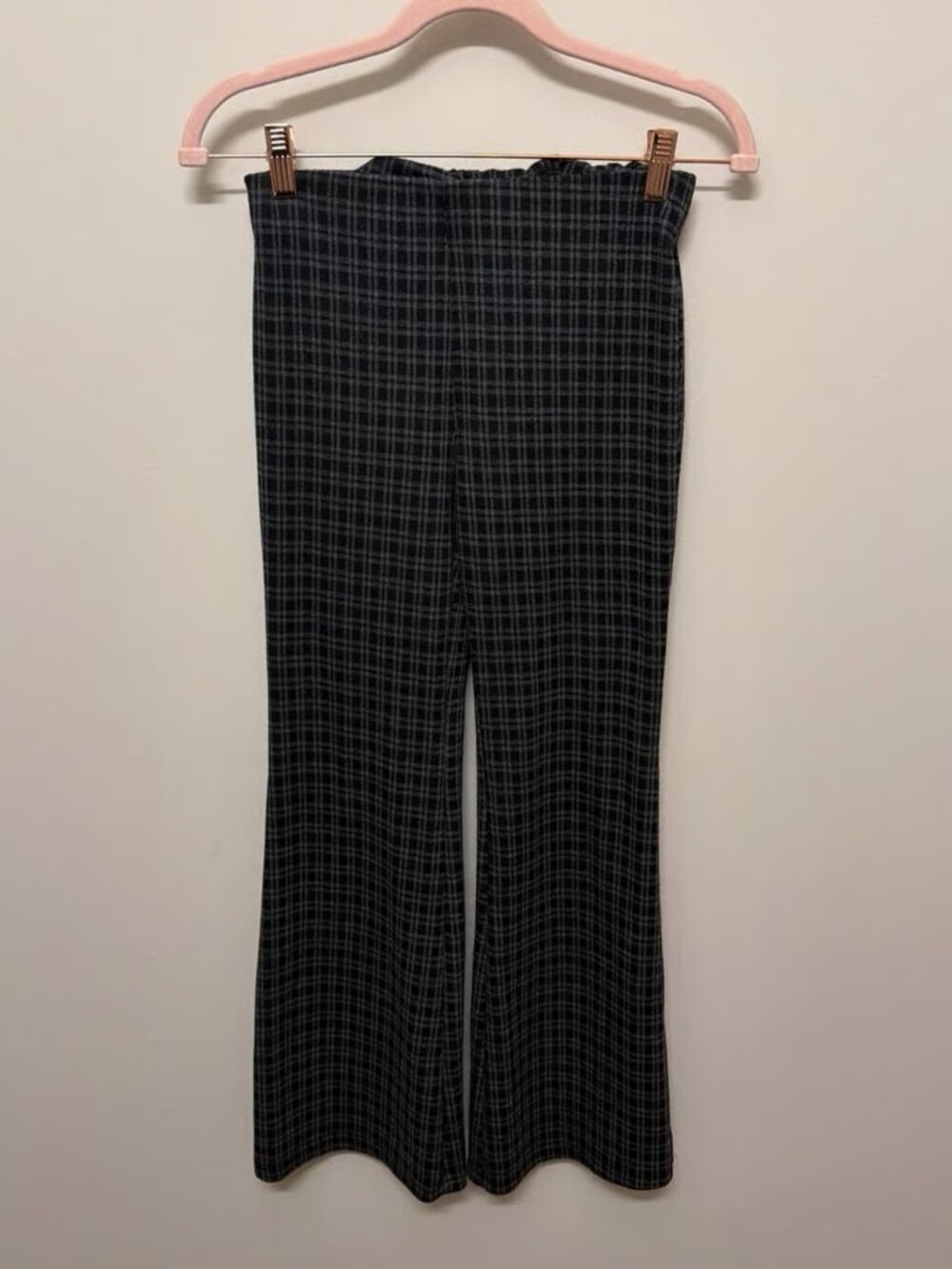 Black & Grey Plaid Flare Pants
